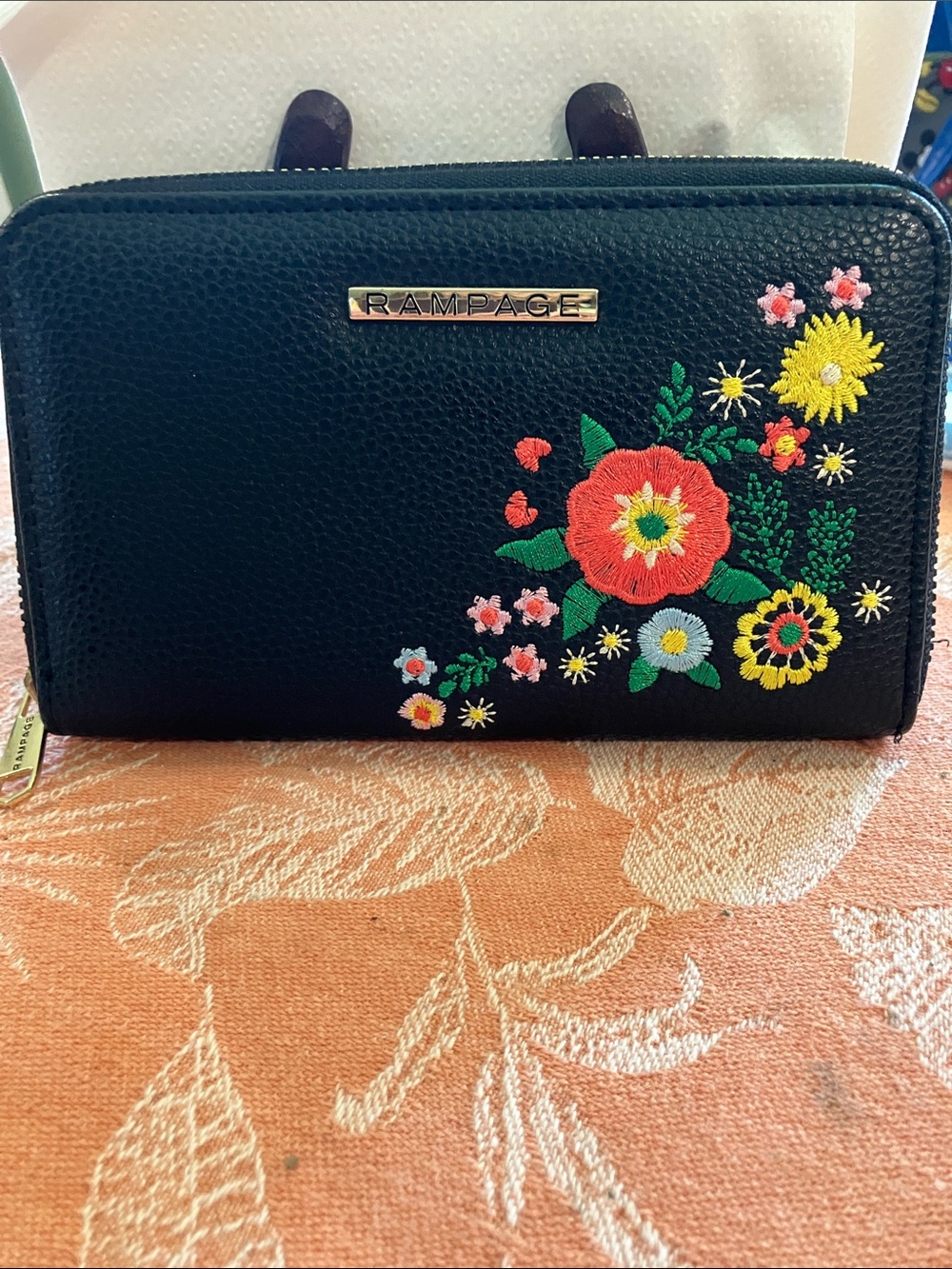 Rampage Black Wallet with Multicolor Floral Embroidery